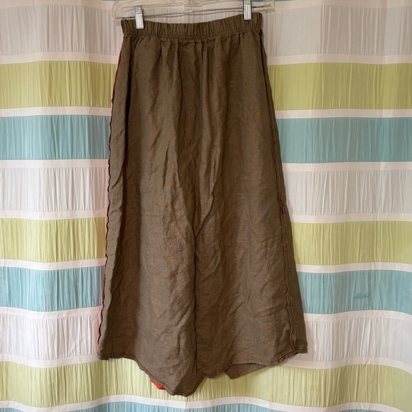 Xiao Linen Color-block Assymetric Skirt Tan & Orange Sz Small - Picture 7 of 8